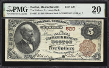 Boston, Massachusetts. $5 1882 Brown Back. Fr. 467. National Exchange Bank. Charter #529. PMG Very Fine 20.
First organized in 1864 as a succession o...