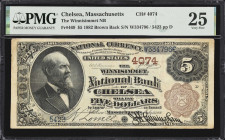 Chelsea, Massachusetts. $5 1882 Brown Back. Fr. 469. Winnisimmet NB. Charter #4074. PMG Very Fine 25.
Situated across from Boston and Charlestown, Ch...