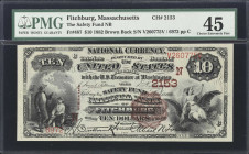 Fitchburg, Massachusetts. $10 1882 Brown Back. Fr. 487. Safety Fund NB. Charter #2153. PMG Choice Extremely Fine 45.
A handsome and barely circulated...
