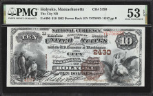 Holyoke, Massachusetts. $10 1882 Brown Back. Fr. 490. City NB. Charter #2430. PMG About Uncirculated 53 EPQ.
A lightly handled $10 Brown Back from Ha...