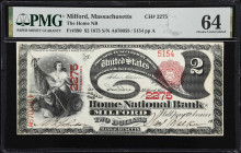 Milford, Massachusetts. $2 1875. Fr. 390. Home NB. Charter #2275. PMG Choice Uncirculated 64.
Hailing from an institution better known for a sizable ...