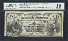 Nantucket, Massachusetts. $20 1882 Brown Back. Fr. 494. Pacific NB. Charter #714. PMG Choice Fine 15.
Nothing short of a rare opportunity and a survi...