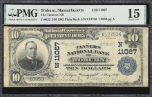 Woburn, Massachusetts. $10 1902 Plain Back. Fr. 632. Tanners NB. Charter #11067. PMG Choice Fine 15.
Hailing from a scarce charter in the outer subur...