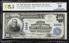 Bound Brook, New Jersey. $10 1902 Plain Back. Fr. 626. First NB. Charter #3866. PCGS Banknote Very Fine 30.
Hailing from the suburban expanses of Nor...