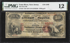 Toms River, New Jersey. $10 1875. Fr. 419. First NB. Charter #2509. PMG Fine 12.
Representative of a prolific bank that records close to 200 notes in...