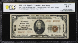 Yardville, New Jersey. $20 1929 Ty. 2. Fr. 1802-2. Yardville NB. Charter #12606. PCGS Banknote Very Fine 25.
Hailing from a small one-bank town on th...