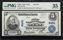 Cuba, New York. 1902 Plain Back $5 Fr. 607. First NB. Charter #2451. PMG Choice Very Fine 35.
From a small community in New York's Southern Tier, the...