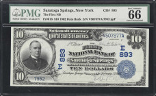 Saratoga Springs, New York. 1902 Date Back $10 Fr. 616. First NB. Charter #893. PMG Gem Uncirculated 66 EPQ.
Nestled away in the reaches of Upstate N...