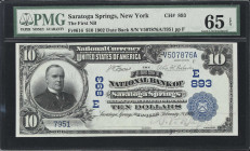 Saratoga Springs, New York. 1902 Date Back $10 Fr. 616. First NB. Charter #893. PMG Gem Uncirculated 65 EPQ.
Reflective of a small run of comparable ...