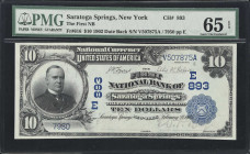Saratoga Springs, New York. 1902 Date Back $10 Fr. 616. First NB. Charter #893. PMG Gem Uncirculated 65 EPQ.
A monument to both eye appeal and utter ...