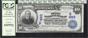 Saratoga Springs, New York. 1902 Date Back $10 Fr. 616. First NB. Charter #893. PCGS Currency Gem New 65 PPQ.
Ripe with qualities rare even among not...