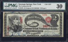 Saratoga Springs, New York. Original $2 Fr. 387b. Commercial NB. Charter #1227. PMG Very Fine 30.
Issued by a short-lived institution from Upstate Ne...