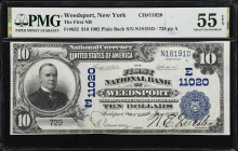 Weedsport, New York. 1902 Plain Back $10 Fr. 632. First NB. Charter #11020. PMG About Uncirculated 55 EPQ.
First organized in 1917 as a conversion of...