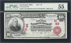 Cincinnati, Ohio. $10 1902 Red Seal. Fr. 613. Fourth NB. Charter #93. PMG About Uncirculated 55.
Issued by a long-lived institution which organized a...