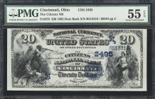Cincinnati, Ohio. $20 1882 Date Back. Fr. 555. Citizens NB. Charter #2495. PMG About Uncirculated 55 EPQ.
Organized in 1880 just before the Series of...