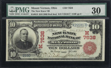 Mount Vernon, Ohio. $10 1902 Red Seal. Fr. 613. New Knox NB. Charter #7638. PMG Very Fine 30.
Located to the northeast of Columbus roughly halfway be...