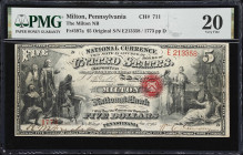 Milton, Pennsylvania. $5 Original. Fr. 397a. Milton NB. Charter #711. PMG Very Fine 20.
From the likes of a small town situated overlooking the Susqu...