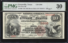 Greenville, Texas. $10 1882 Brown Back. Fr. 480. First NB. Charter #2998. PMG Very Fine 30.
Located to the northeast of Dallas; the town of Greenvill...