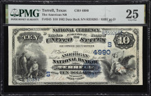 Terrell, Texas. $10 1882 Date Back. Fr. 545. American NB. Charter #4990. PMG Very Fine 25.
Located on the outskirts of the DFW Metroplex, Terrell was...
