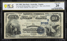 Scottsville, Virginia. $10 1882 Date Back. Fr. 545. Scottsville NB. Charter #5725. PCGS Banknote Very Fine 20.
Located to the south of Charlottesvill...