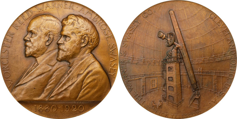 1920 Warner & Swasey Company 40th Anniversary Medal. By Victor David Brenner. Sm...