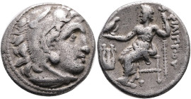 KINGS OF MACEDON. Alexander III ‘the Great’ (336-323 BC). Kolophon. AR Drachm. Obv: Head of Herakles to right, wearing lion skin headdress. Rev: AΛEΞA...