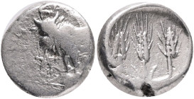 BITHYNIA. Kalchedon. 366-340 BC. AR Hemidrachm . Obv: KAΛ. Forepart of bull left on grain ear; monogram to left. Rev: Three grain ears.Ref: SNG BM Bla...