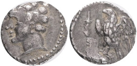 CILICIA, Uncertain. (Circa 400 BC).AR obol. Obv: Youthful clean shaven male head to left, wreathed with grain ears. Rev: Eagle standing left, wings sp...
