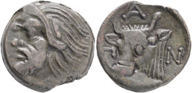 CIMMERIAN BOSPOROS. Pantikapaion. Ae (Circa 325-310 BC).Obv: Wreathed head of bearded satyr left.Rev.: Π - A - N.,Head of bull left.Ref.:MacDonald 67;...