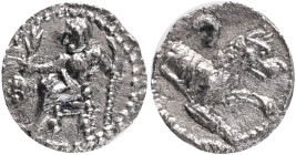 LYCAONIA. Laranda. (Circa 324/3 BC).AR obol. Obv: Baaltars seated left, holding grain ear and grape bunch in his right hand and scepter in his left. R...