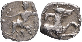 LYCAONIA. Laranda. (Circa 324/3 BC).AR obol. Obv: Baaltars seated left, holding grain ear and grape bunch in his right hand and scepter in his left. R...