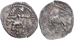 LYCAONIA.Laranda.(Circa 324-323 BC).Obol. Obv : Baaltars seated left, holding grain ear, bunch of grapes, and scepter.Rev : Forepart of wolf right; in...