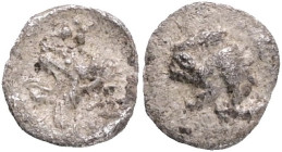 Mysia. Kyzikos. Tetartemorion. 450-400 BC. (Sng France-375). Obv.: Forepart of boar left. Rev.: Head of roaring lion left with star above all within i...