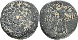 PAPHLAGONIA, Sinope. Circa 85-65 BC. Æ 22mm (7.58 gm). Aegis / Nike walking right. SNG Copenhagen 309 var. (monogram), Patina Bronze, 7,44g

VF