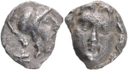 Pisidia, Selge AR Obol, 3rd Century BC.Obv: Facing head of Gorgoneion,Rev: Helmeted head of Athena right, astragal (?) behind.Ref: SNG Paris 1928. AR ...