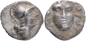 Pisidia, Selge AR Obol, 3rd Century BC.Obv: Facing head of Gorgoneion,Rev: Helmeted head of Athena right, astragal (?) behind.Ref: SNG Paris 1928. AR ...