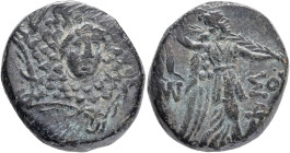 Pontos, Amisos. Mithradates VI (120-63 BC) AE local civic issue under Mithradates VI. Facing Gorgoneion as boss of fleece (aegis)-covered, octagonal s...
