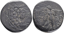 Pontos, Amisos. Mithradates VI (120-63 BC) AE local civic issue under Mithradates VI. Facing Gorgoneion as boss of fleece (aegis)-covered, octagonal s...