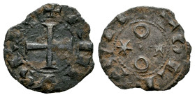 Reino de Castilla y León. Alfonso VI. Óbolo. Toledo. (Bautista-10.1). (Abm-9.1). Anv.: ANFVS REX. Rev.: + TOLETVM. Ve. 0,61 g. Punto dentro de cada ro...