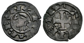Reino de Castilla y León. Alfonso I de Aragón (1109-1126). Dinero. Toledo. (Bautista-40.13). Anv.: AИFVS REX. Rev.: + TOLLETA. Ve. 0,96 g. Roel estrel...