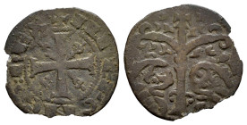 Reino de Castilla y León. Alfonso IX (1188-1230). Dinero. (Bautista-242.1). Ve. 0,64 g. Estrellas a ambos lados de la cruz. Ramas del árbol más altas ...