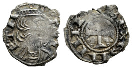 Reino de Castilla y León. Sancho III (1157-1158). Óbolo. Toledo. (Bautista-No cita). (Imperatrix-No cita). Anv.: TOL-ETA. Busto coronado a la derecha,...
