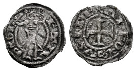 Reino de Castilla y León. Alfonso VIII (1158-1214). Óbolo. Toledo. (Bautista-272). (Imperatrix-A8:6.3). Anv.: TOLETA. Figura en pie con espada y palma...