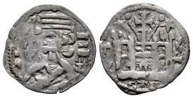 Reino de Castilla y León. Alfonso VIII (1158-1214). Dinero. (Bautista-312.2). (Abm-205 var). Ve. 0,95 g. Estrellas superadas por puntos sobre el casti...