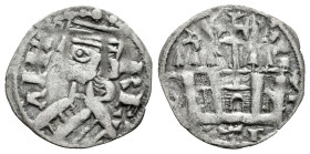 Reino de Castilla y León. Alfonso VIII (1158-1214). Dinero. Burgos. (Bautista-313). (Imperatrix-A8:36.1). Ve. 0,56 g. Roel estrellado y B sobre el cas...
