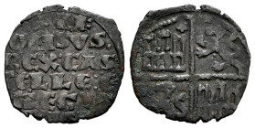 Reino de Castilla y León. Alfonso X (1252-1284). Dinero de seis líneas. (Bautista-365). Ve. 0,75 g. Roseta en el 1º cuadrante y (4º cuadrante). MBC. E...