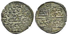 Reino de Castilla y León. Alfonso X (1252-1284). Dinero de seis líneas. (Bautista-368). Ve. 1,25 g. Creciente en el 1º cuartel. Vellón rico. Rara así....
