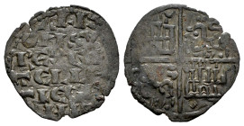 Reino de Castilla y León. Alfonso X (1252-1284). Dinero de seis líneas. (Bautista-368.3). Ve. 0,52 g. Creciente en 1º cuadrante y rombo en 4º cuadrant...
