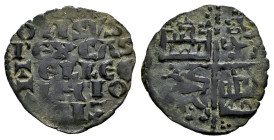 Reino de Castilla y León. Alfonso X (1252-1284). Dinero de seis líneas. (Bautista-369). Ve. 0,74 g. Tres puntos en el 1º y 4º cuadrante. MBC. Est...30...