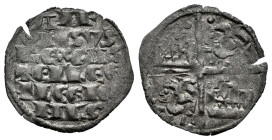 Reino de Castilla y León. Alfonso X (1252-1284). Dinero de seis líneas. (Bautista-371.1). Ve. 0,64 g. Punto en el 1º y 2º cuadrante. MBC/MBC-. Est...4...